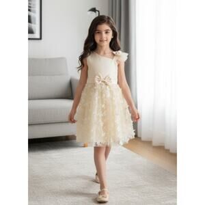 Cream/Ivory Tulle Overlay Easter Pagent Church Party Butterfly Dress 12 months